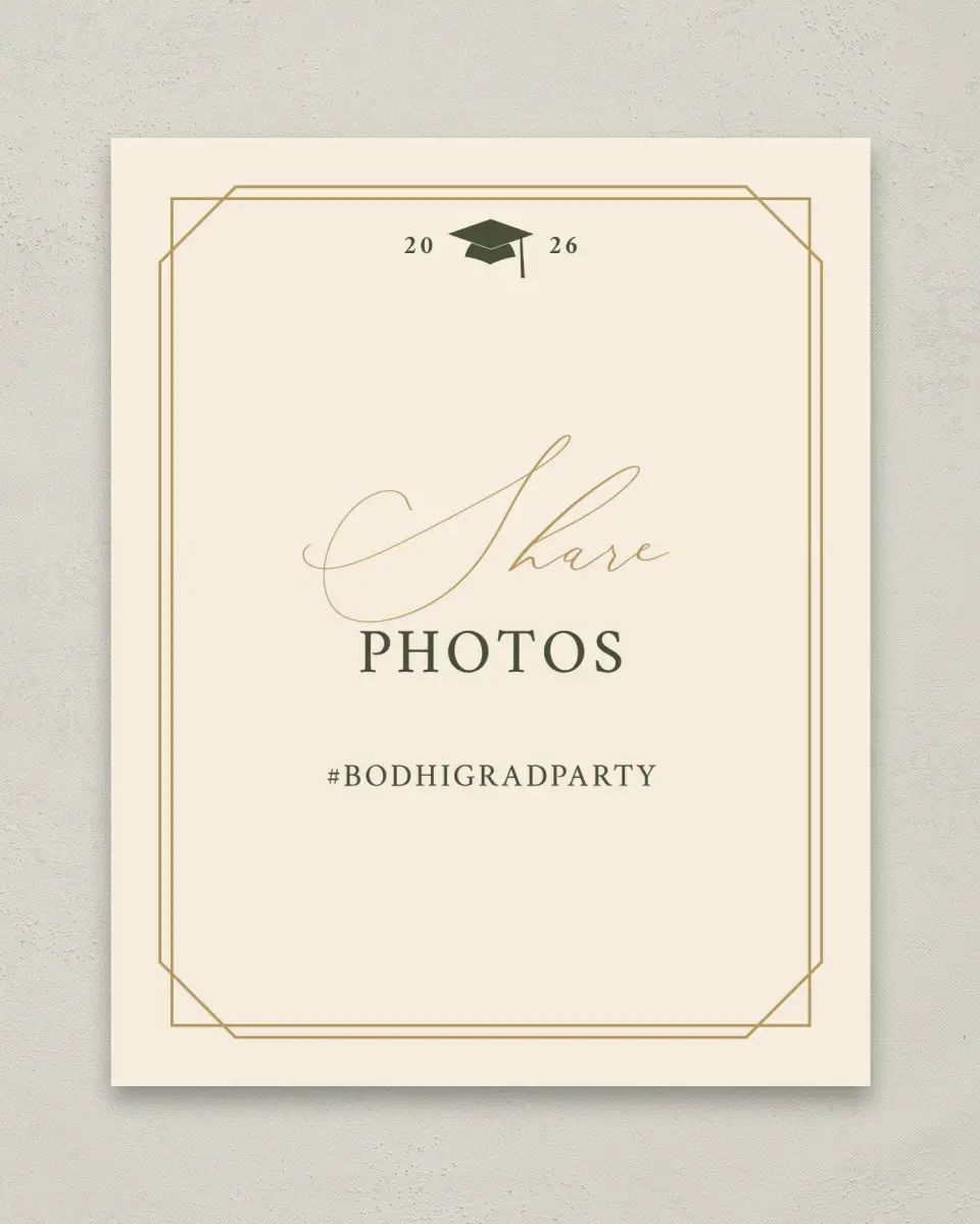 This is a 8" x 10" Let's Celebrate & Snap a Photo Grad Sign called Mature Minimalist printed in full color