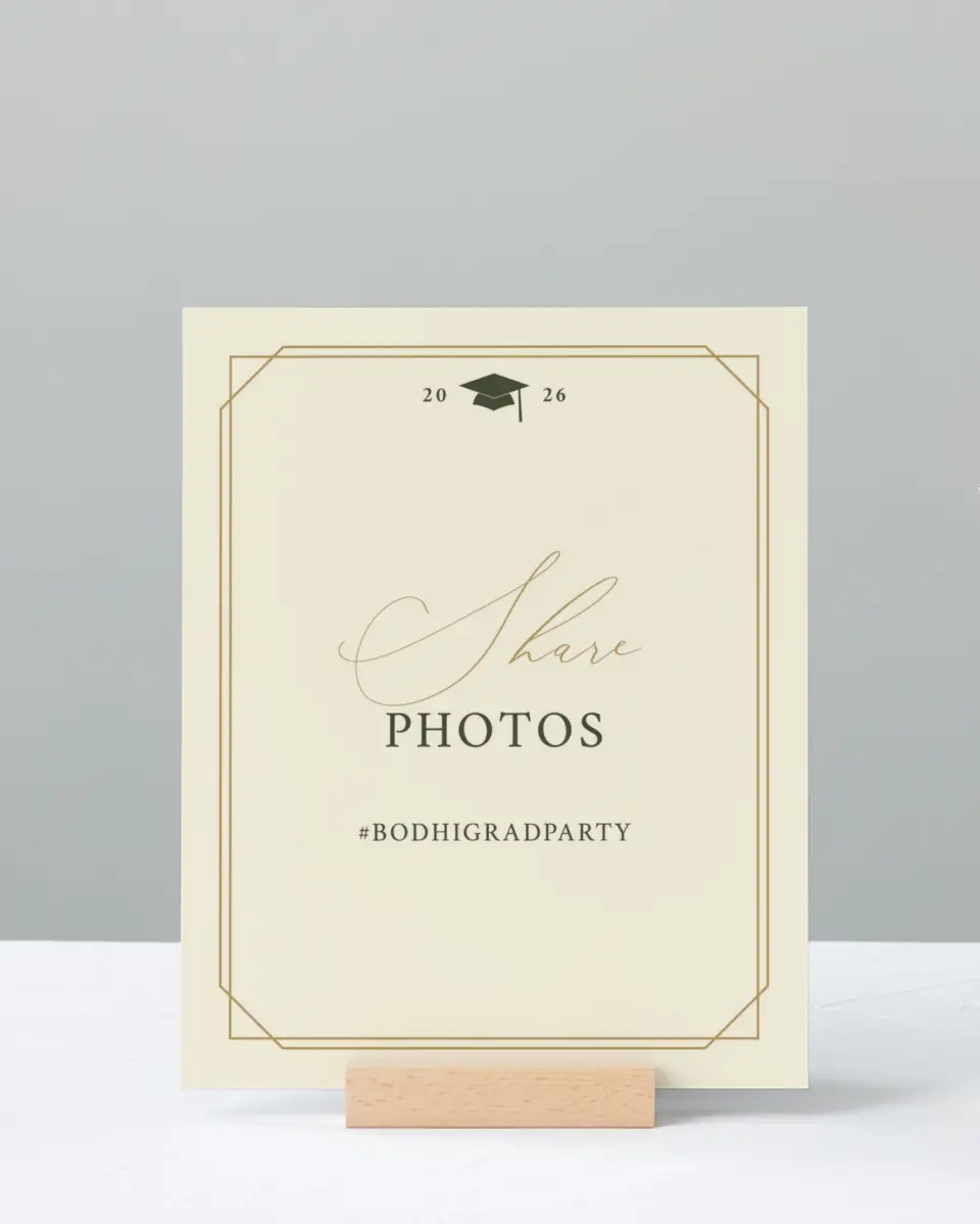 This is a 8" x 10" Let's Celebrate & Snap a Photo Grad Sign called Mature Minimalist printed in full color