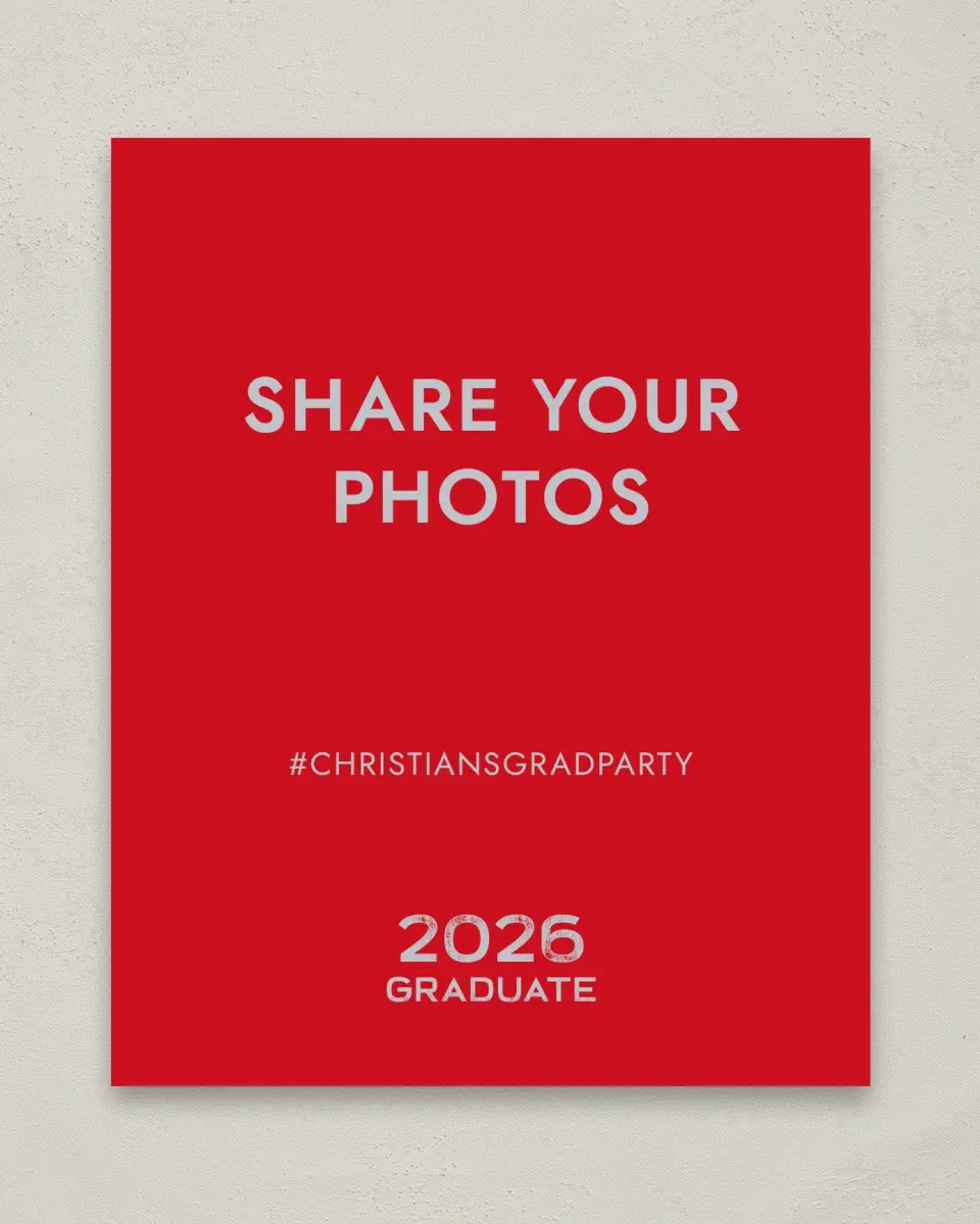 This is a 8" x 10" Let's Celebrate & Snap a Photo Grad Sign called Big Hitter printed in full color