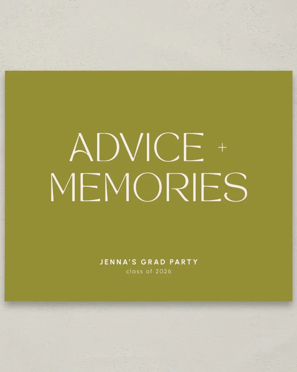 This is a 8" x 10" Memory & Advice Grad Sign called Only the Beginning printed in full color