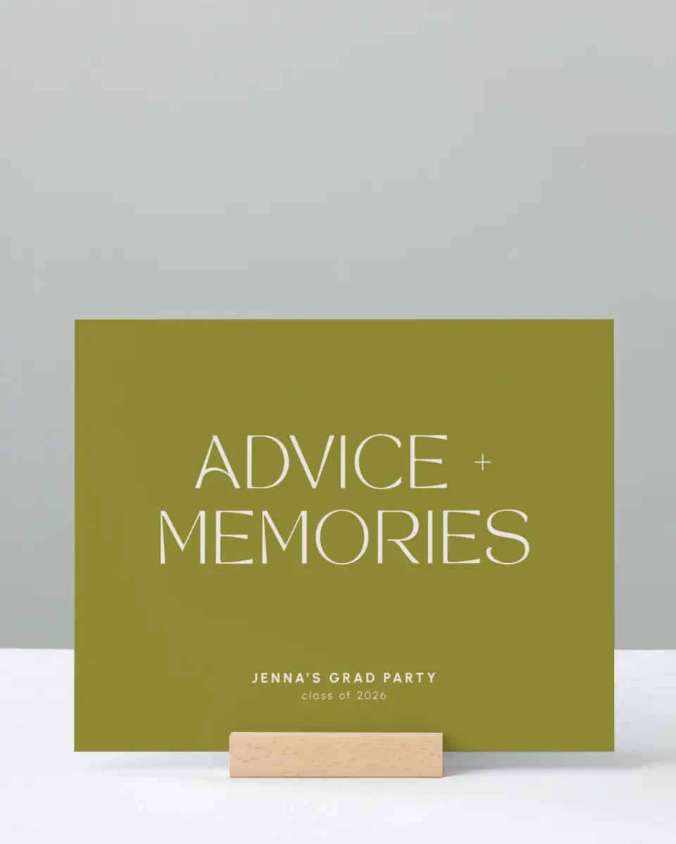 This is a 8" x 10" Memory & Advice Grad Sign called Only the Beginning printed in full color with Rose Gold foil
