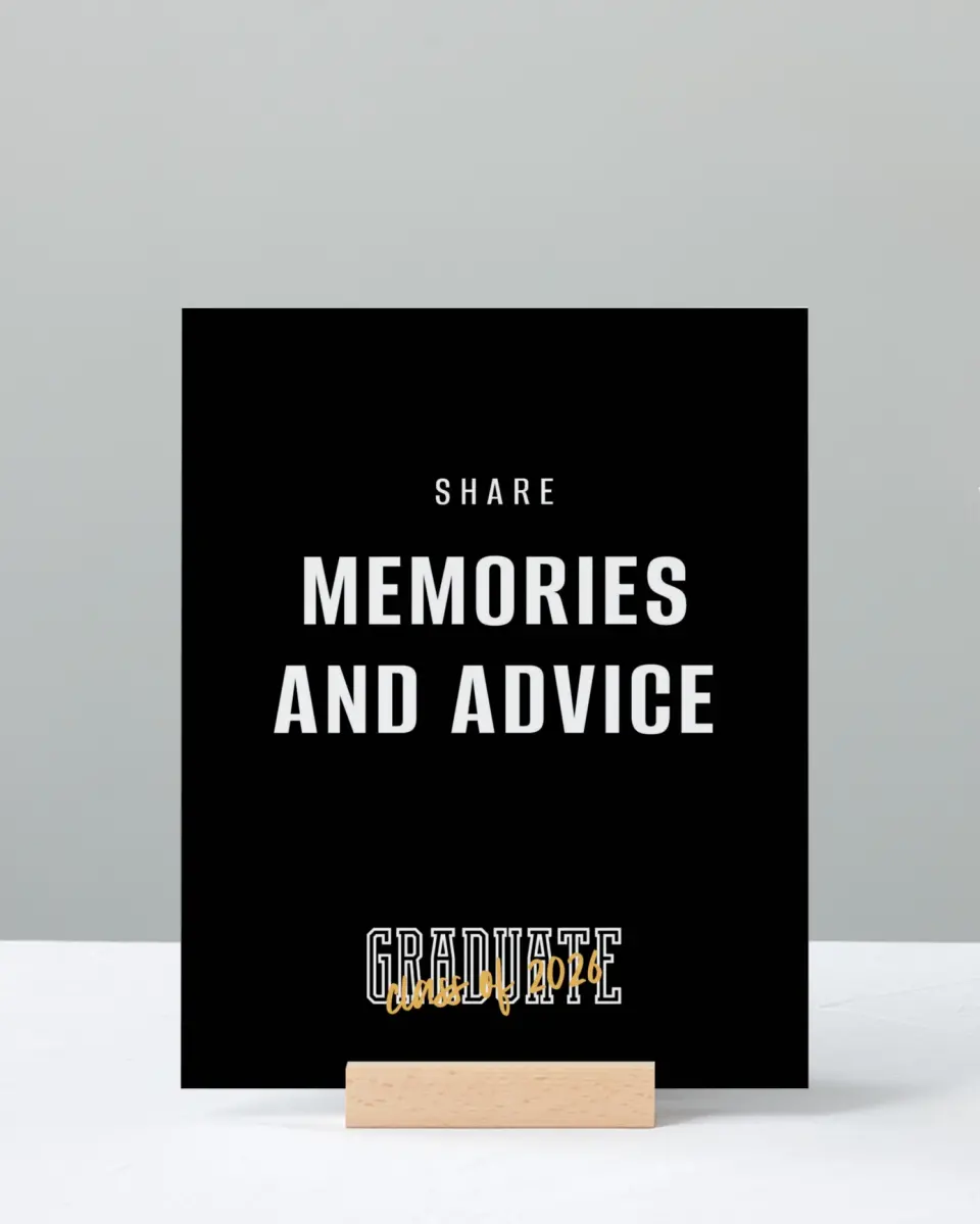 This is a 8" x 10" Memory & Advice Grad Sign called Onward and Upward printed in full color