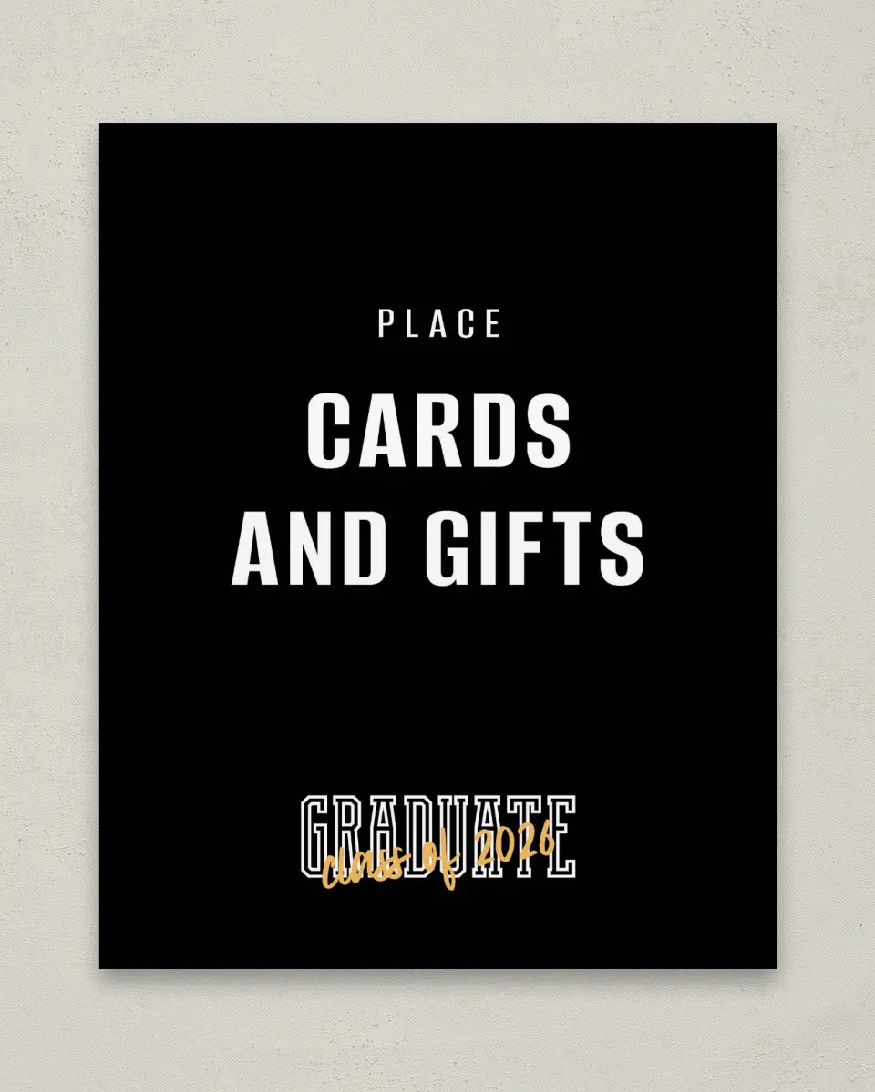 This is a 8" x 10" Cards & Gifts Grad Sign called Onward and Upward printed in full color