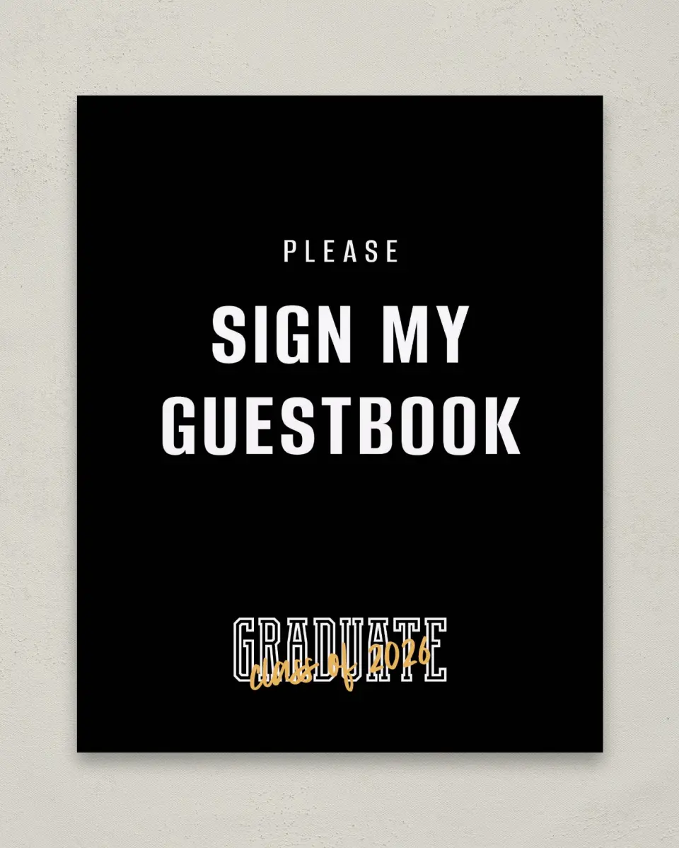 This is a 8" x 10" Guestbook Grad Sign called Onward and Upward printed in full color with Gold foil
