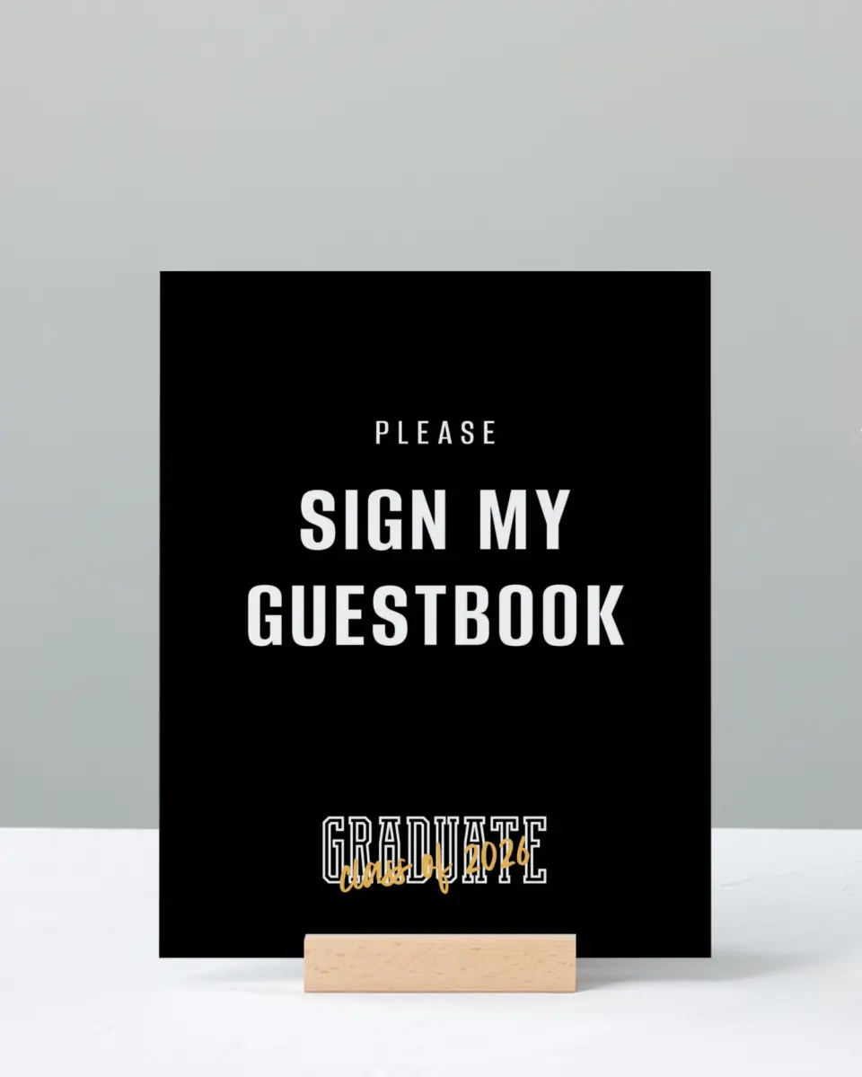 This is a 8" x 10" Guestbook Grad Sign called Onward and Upward printed in full color