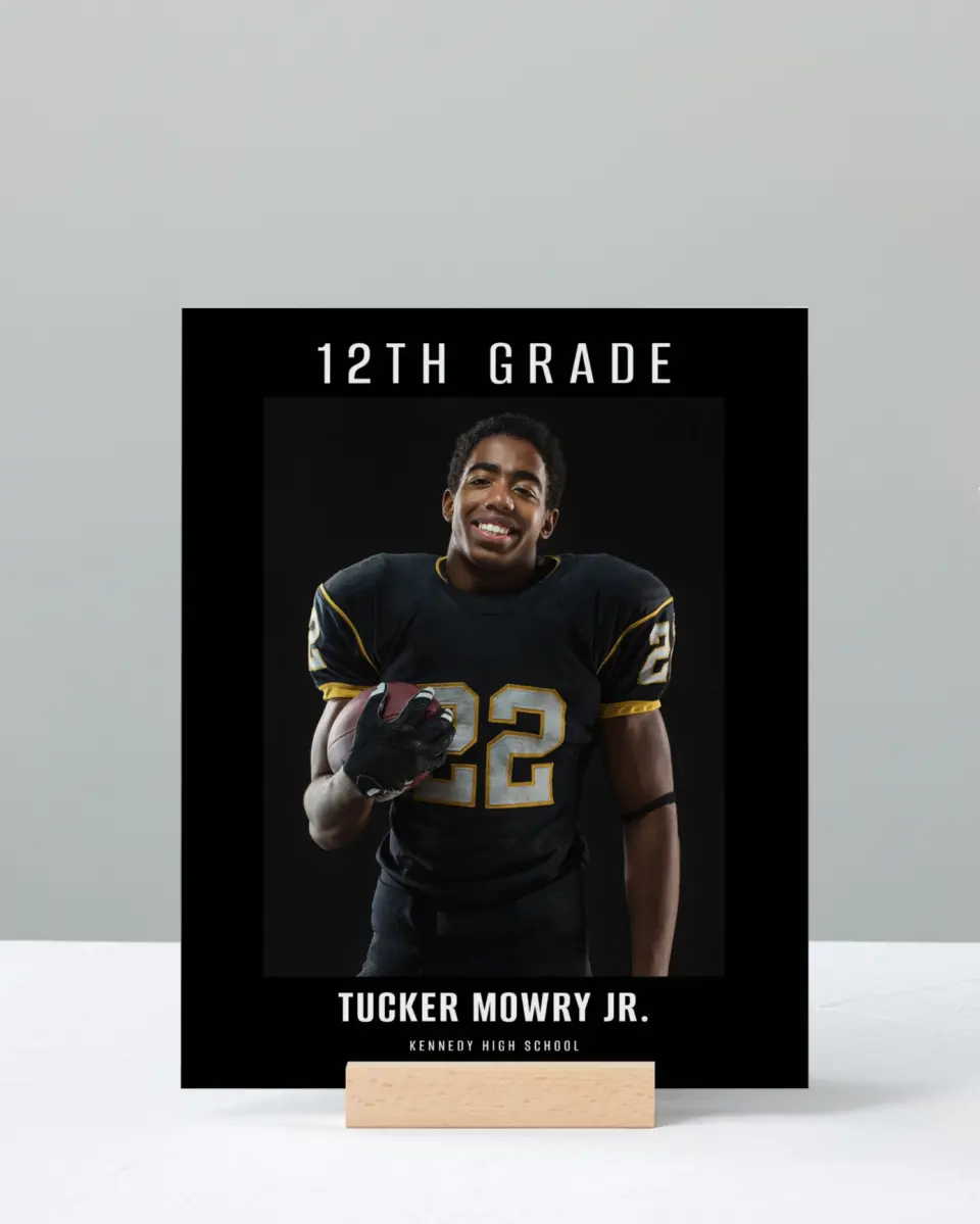 This is a 8" x 10" Photo Grad Sign called Onward and Upward printed in full color with Rose Gold foil