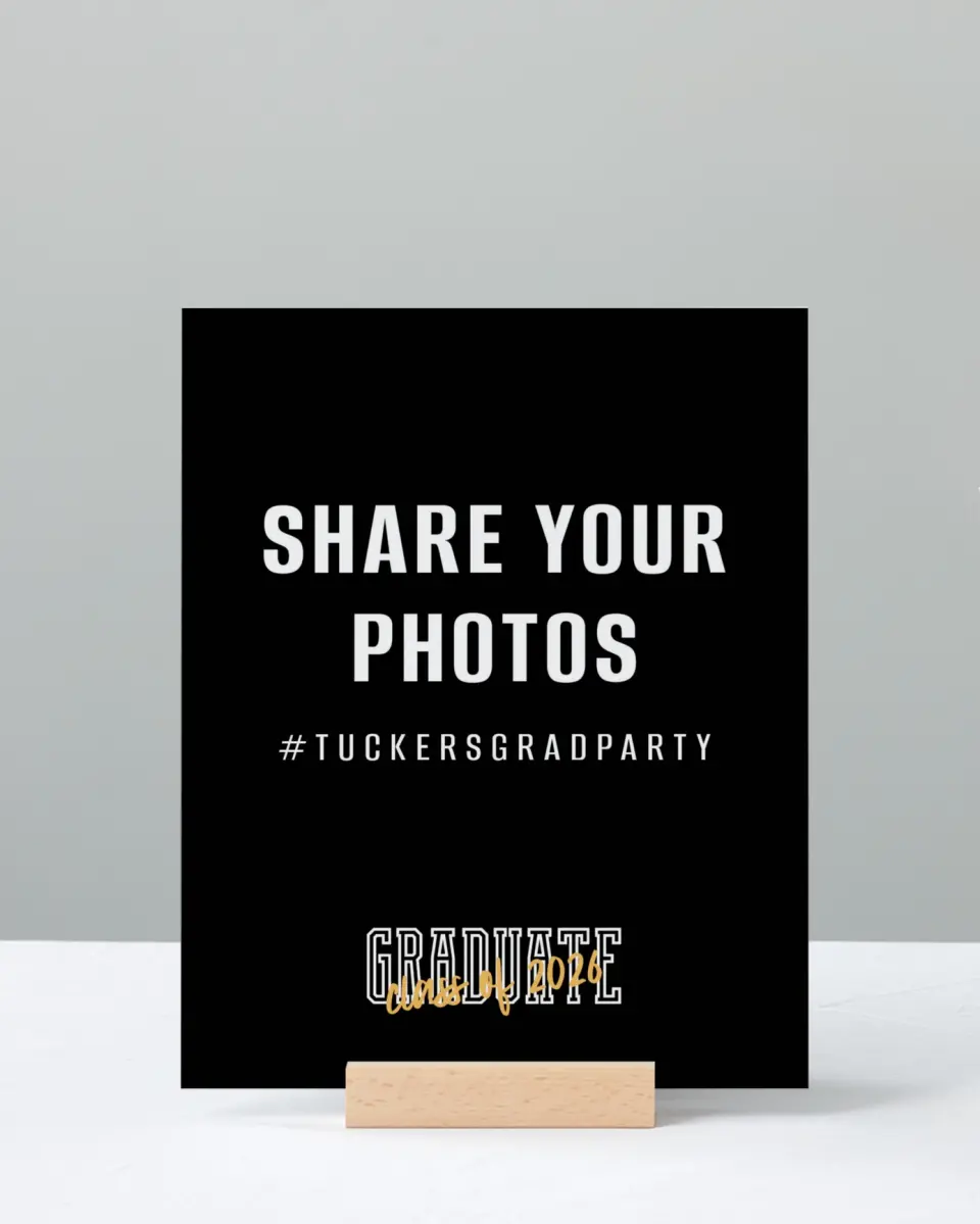 This is a 8" x 10" Let's Celebrate & Snap a Photo Grad Sign called Onward and Upward printed in full color