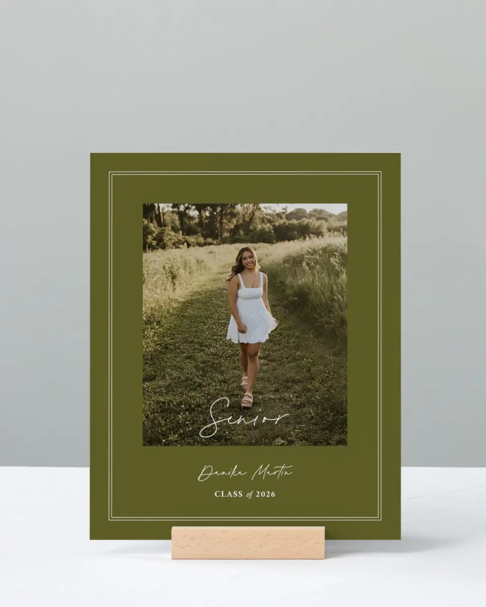 This is a 8" x 10" Photo Grad Sign called Monumental Moment printed in full color with Rose Gold foil