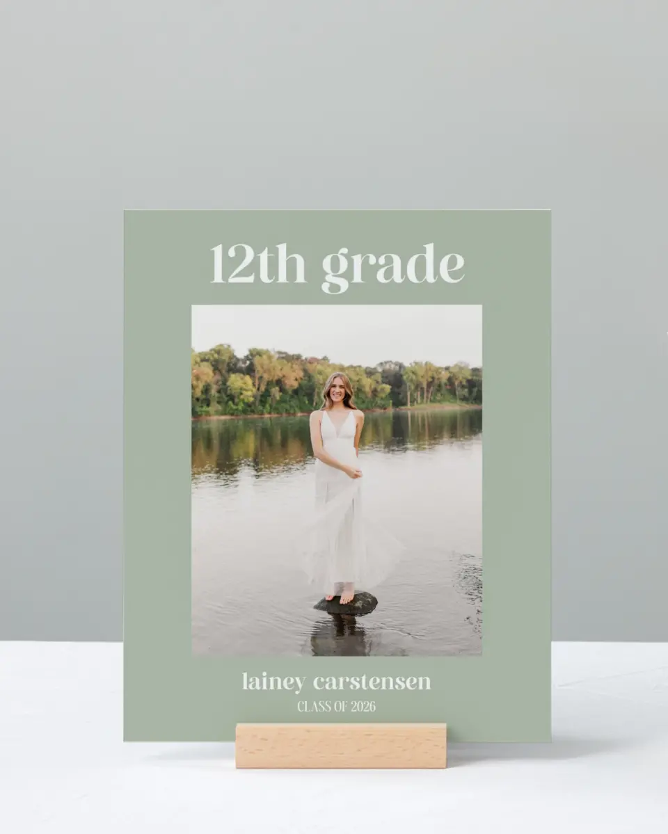This is a 8" x 10" Photo Grad Sign called Sweet Smiles printed in full color with Rose Gold foil