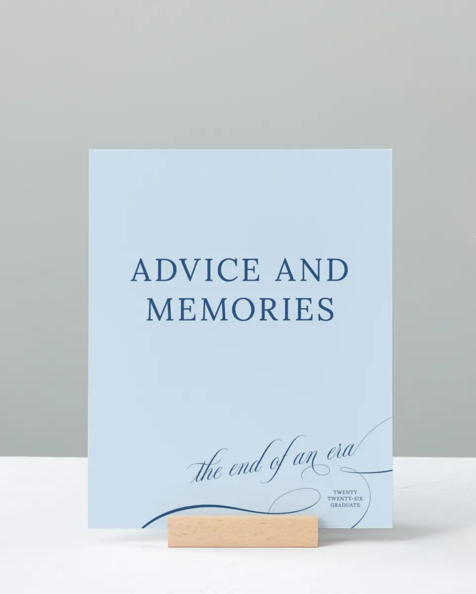 This is a 8" x 10" Memory & Advice Grad Sign called The End of an Era printed in full color