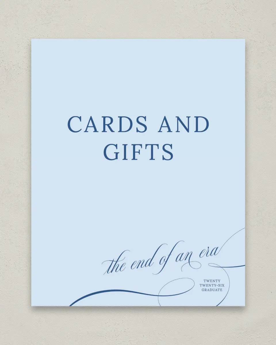 This is a 8" x 10" Cards & Gifts Grad Sign called The End of an Era printed in full color
