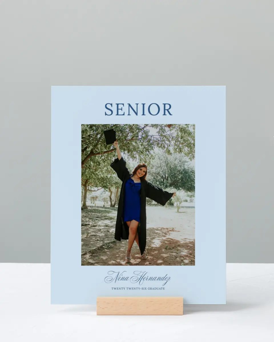 This is a 8" x 10" Photo Grad Sign called The End of an Era printed in full color with Rose Gold foil