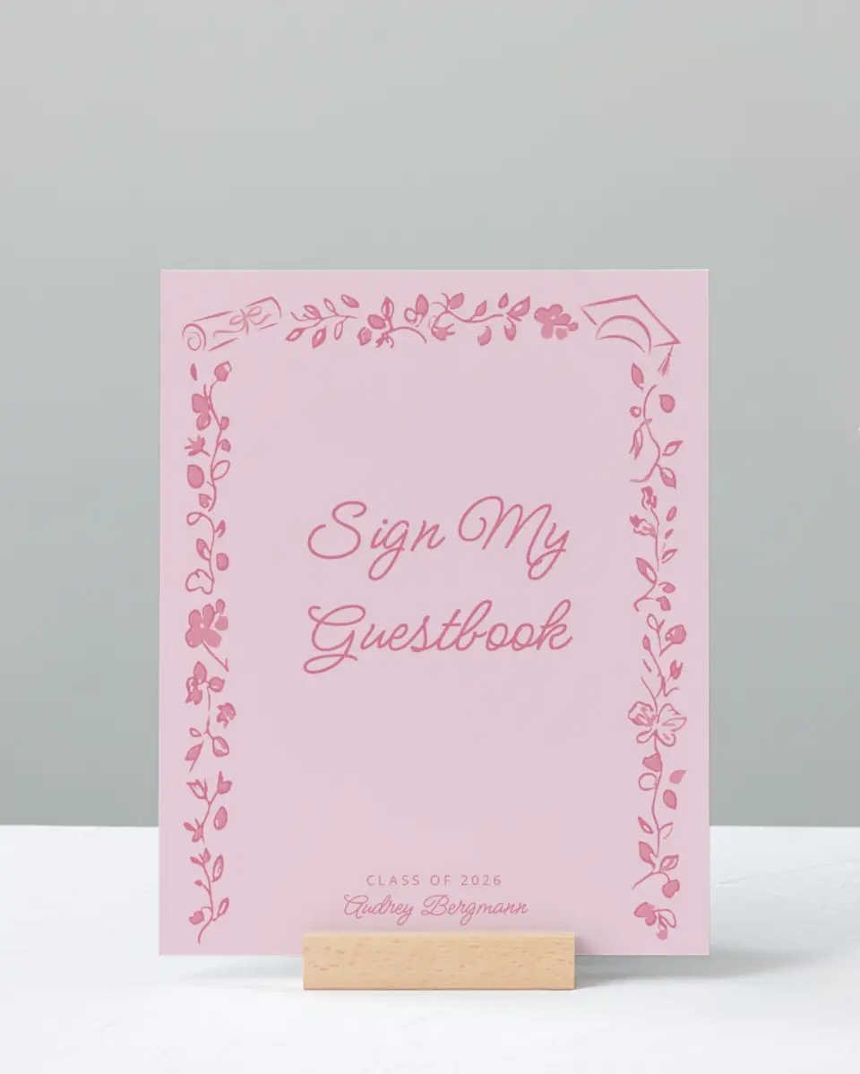 This is a 8" x 10" Guestbook Grad Sign called Happily in Bloom printed in full color with Gold foil