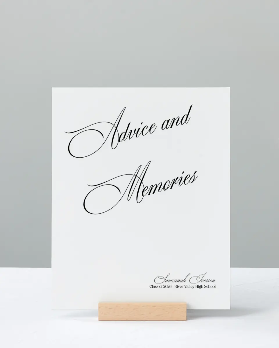 This is a 8" x 10" Memory & Advice Grad Sign called Smart & Classy printed in full color with Rose Gold foil