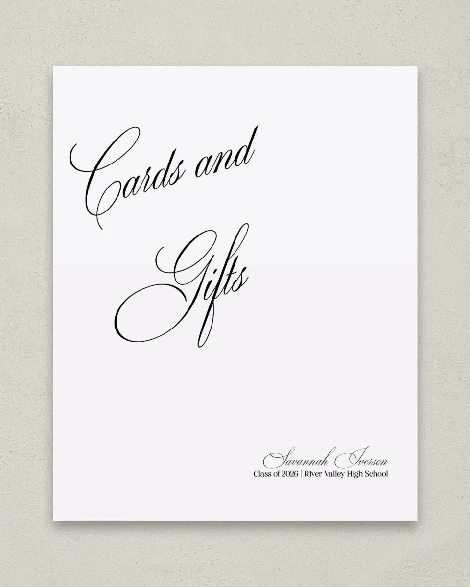 This is a 8" x 10" Cards & Gifts Grad Sign called Smart & Classy printed in full color