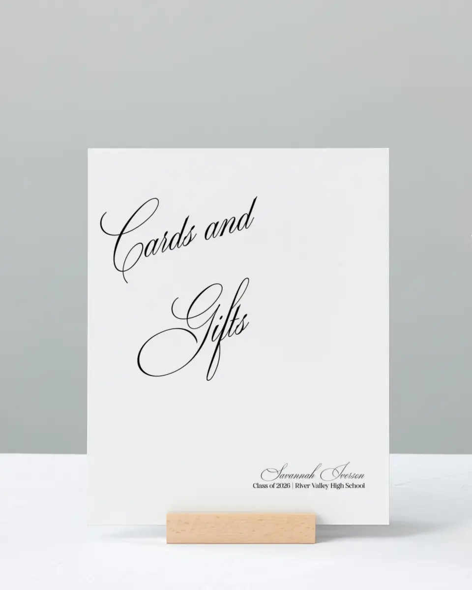 This is a 8" x 10" Cards & Gifts Grad Sign called Smart & Classy printed in full color