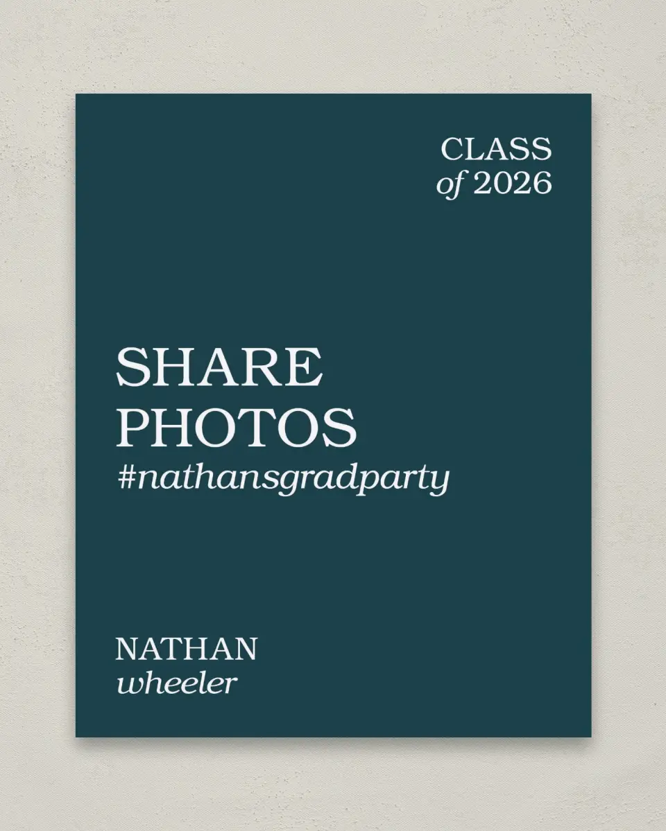 This is a 8" x 10" Let's Celebrate & Snap a Photo Grad Sign called Sky's the Limit printed in full color