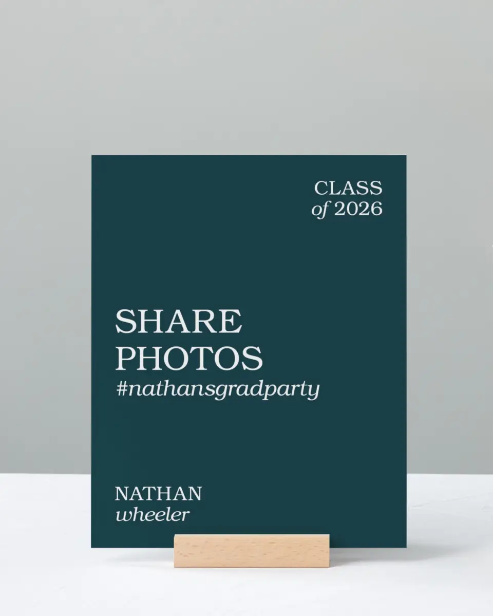 This is a 8" x 10" Let's Celebrate & Snap a Photo Grad Sign called Sky's the Limit printed in full color