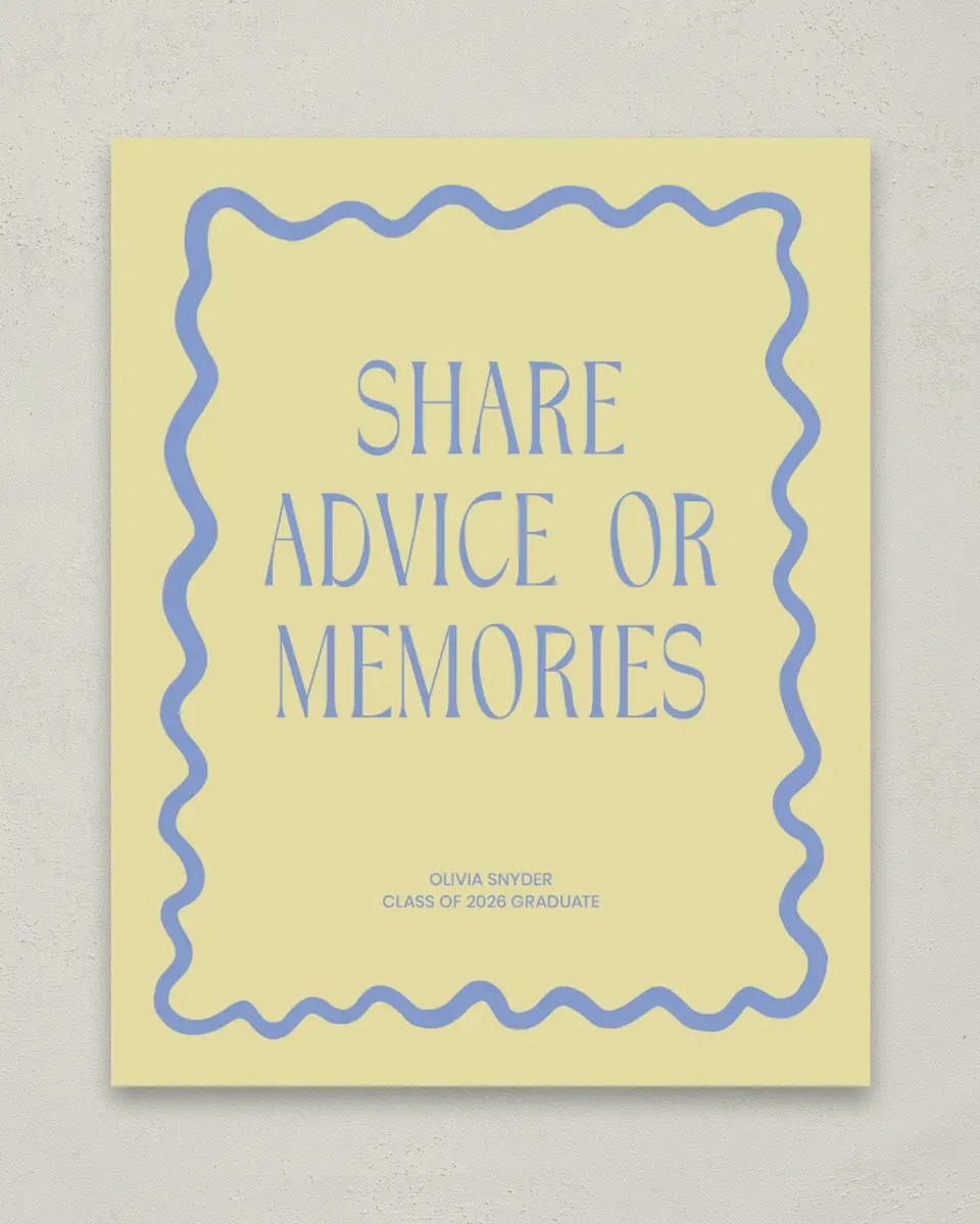This is a 8" x 10" Memory & Advice Grad Sign called Funky Colorful Cute printed in full color