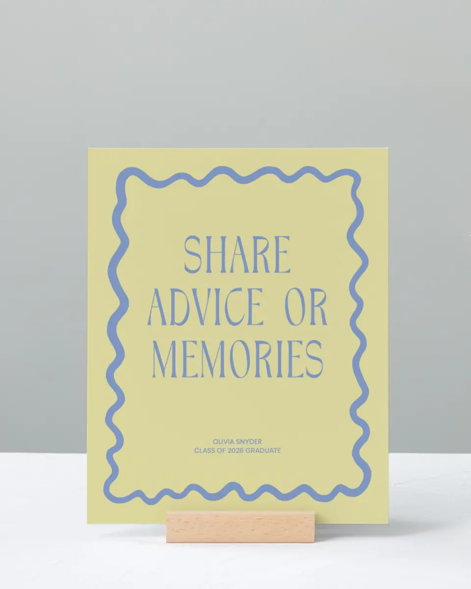 This is a 8" x 10" Memory & Advice Grad Sign called Funky Colorful Cute printed in full color