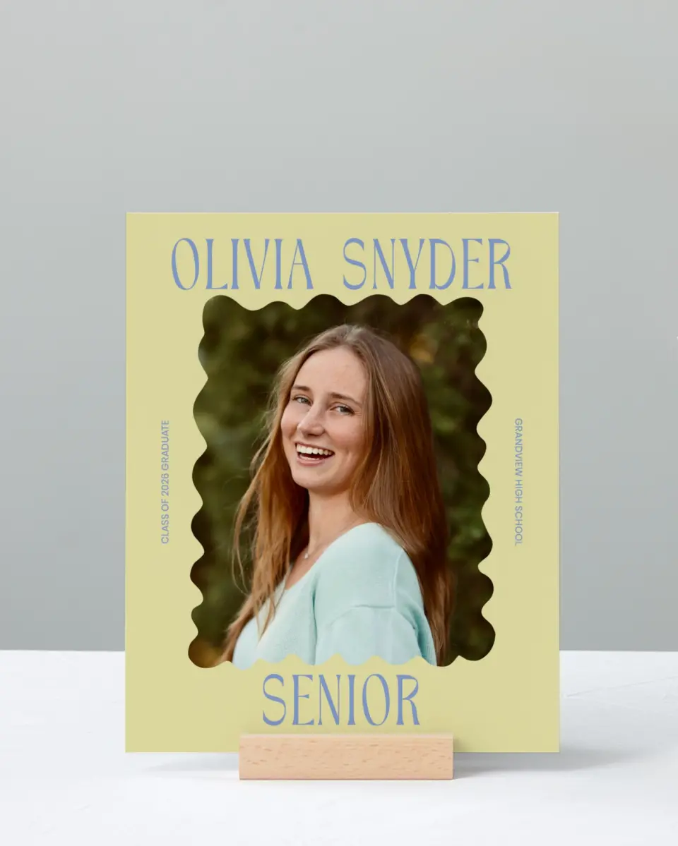 This is a 8" x 10" Photo Grad Sign called Funky Colorful Cute printed in full color with Rose Gold foil