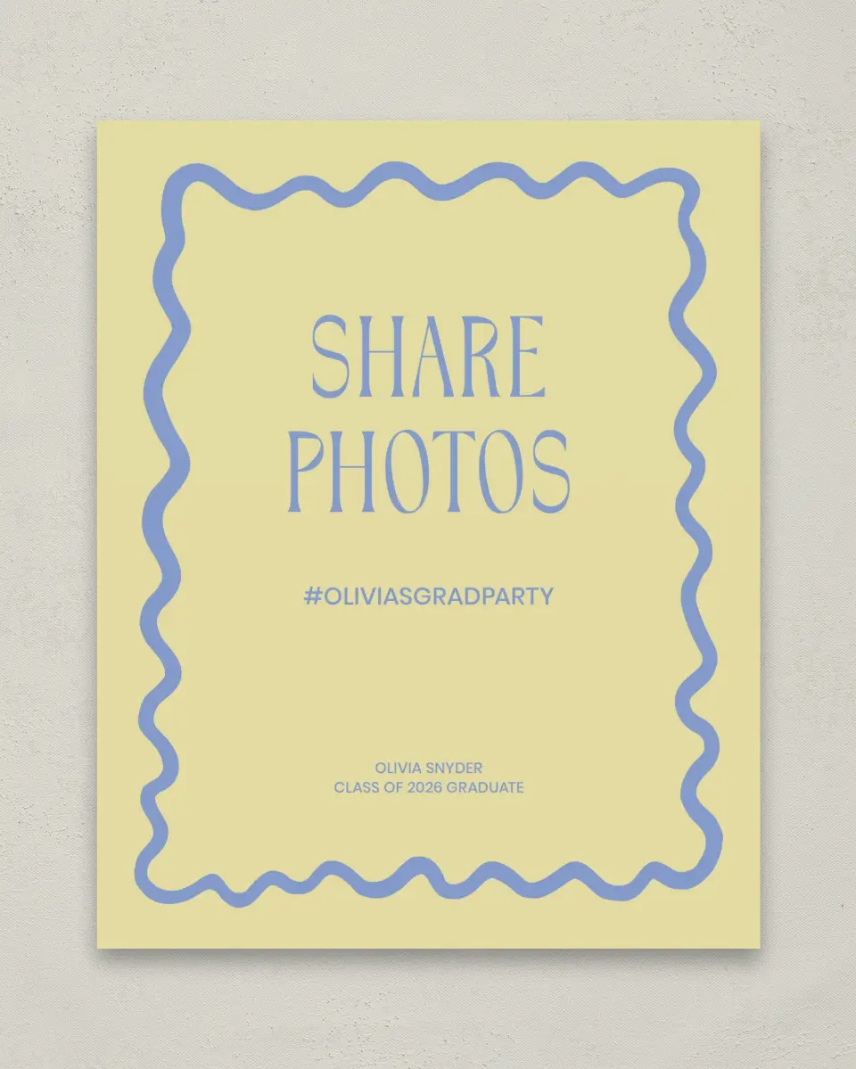 This is a 8" x 10" Let's Celebrate & Snap a Photo Grad Sign called Funky Colorful Cute printed in full color