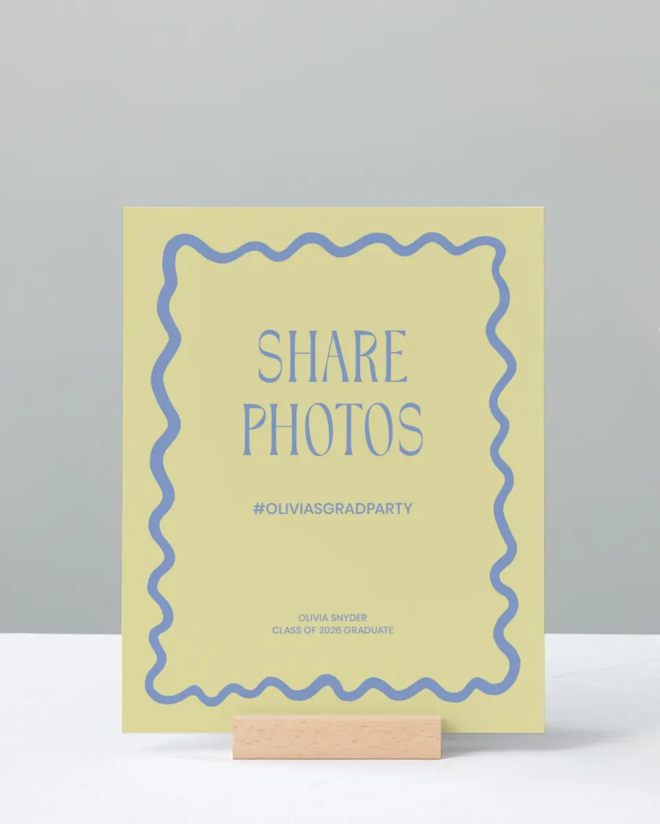 This is a 8" x 10" Let's Celebrate & Snap a Photo Grad Sign called Funky Colorful Cute printed in full color