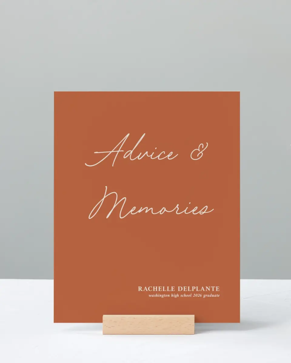 This is a 8" x 10" Memory & Advice Grad Sign called Wholesome Grad printed in full color