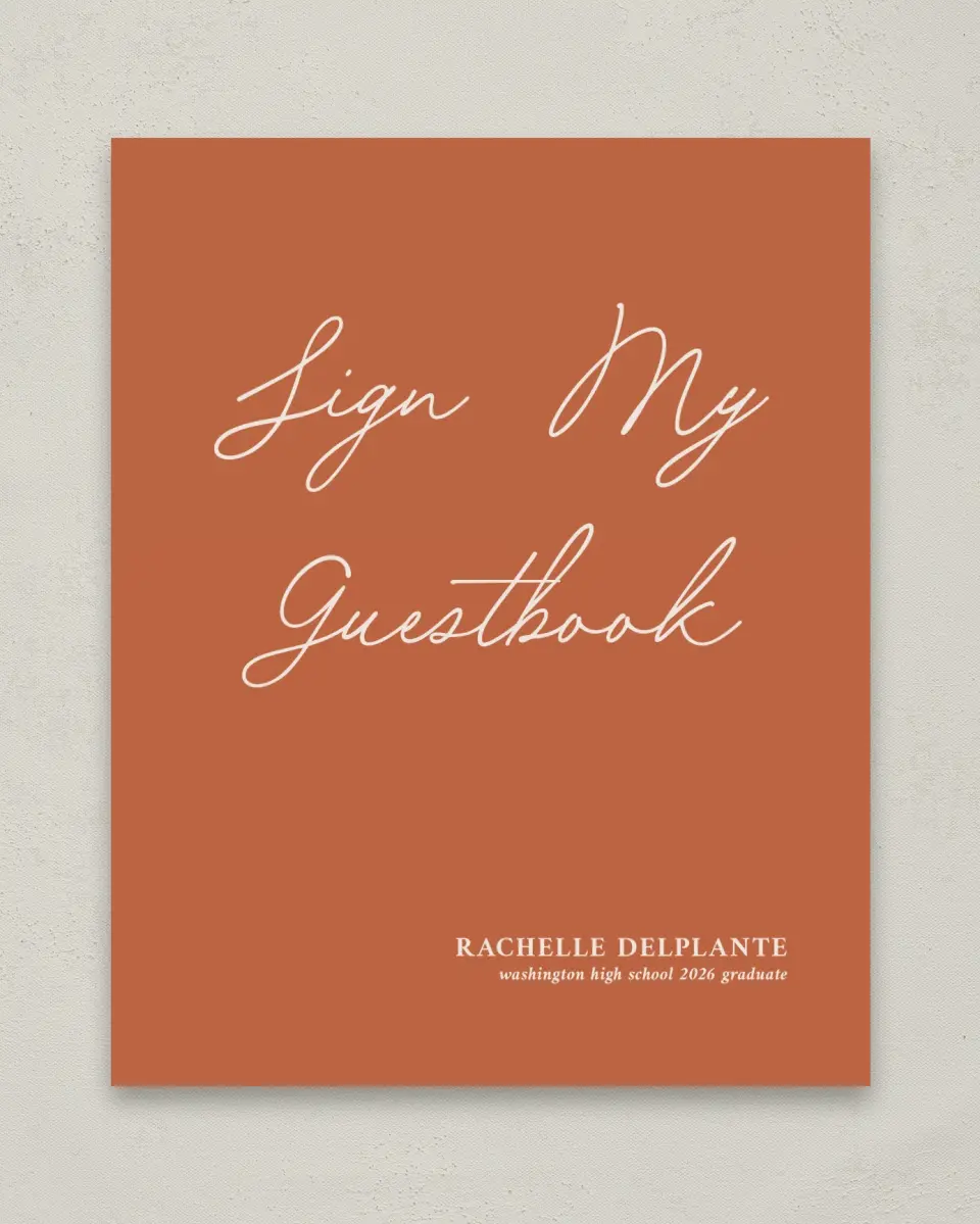 This is a 8" x 10" Guestbook Grad Sign called Wholesome Grad printed in full color