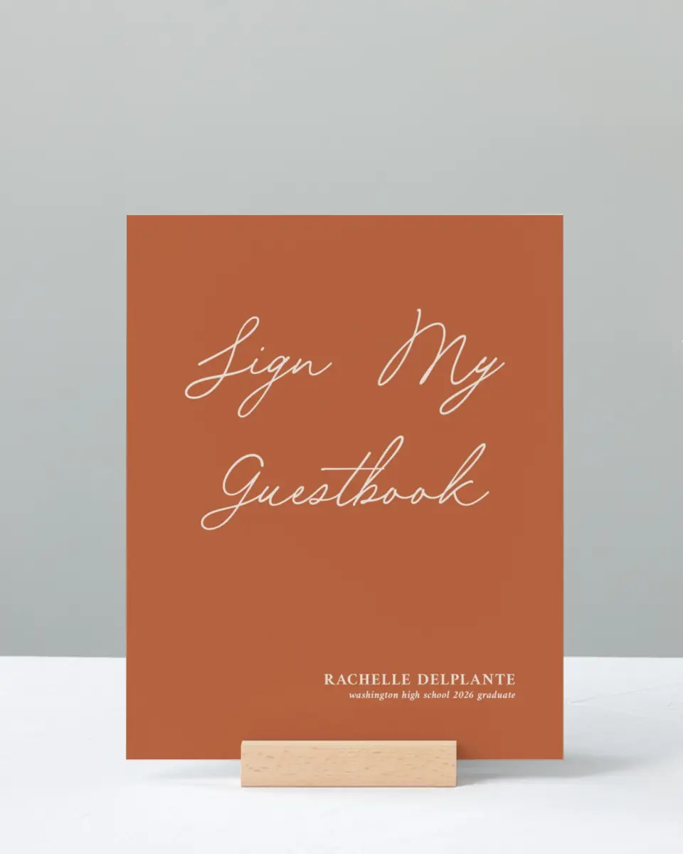 This is a 8" x 10" Guestbook Grad Sign called Wholesome Grad printed in full color