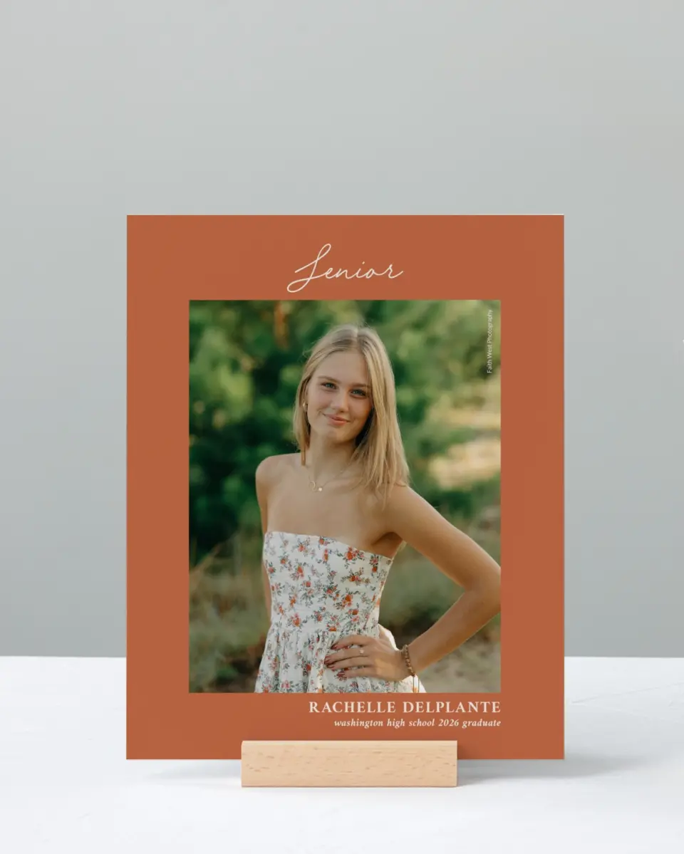 This is a 8" x 10" Photo Grad Sign called Wholesome Grad printed in full color with Rose Gold foil