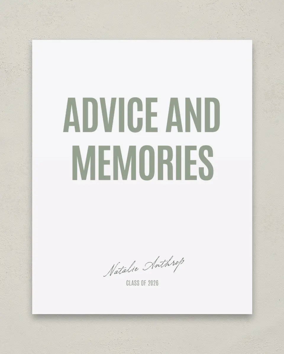 This is a 8" x 10" Memory & Advice Grad Sign called Shining Brilliance printed in full color with Gold foil