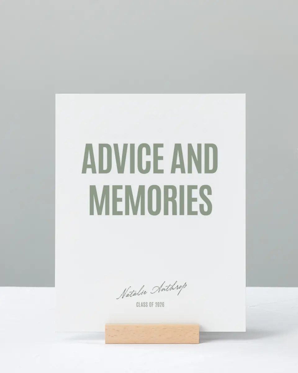 This is a 8" x 10" Memory & Advice Grad Sign called Shining Brilliance printed in full color with Gold foil
