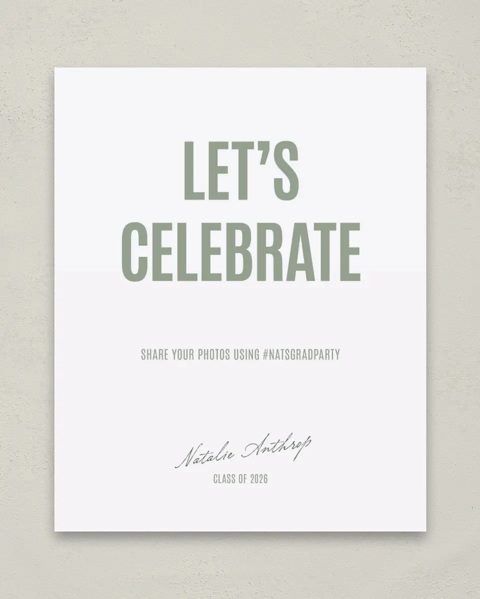 This is a 8" x 10" Let's Celebrate & Snap a Photo Grad Sign called Shining Brilliance printed in full color with Gold foil
