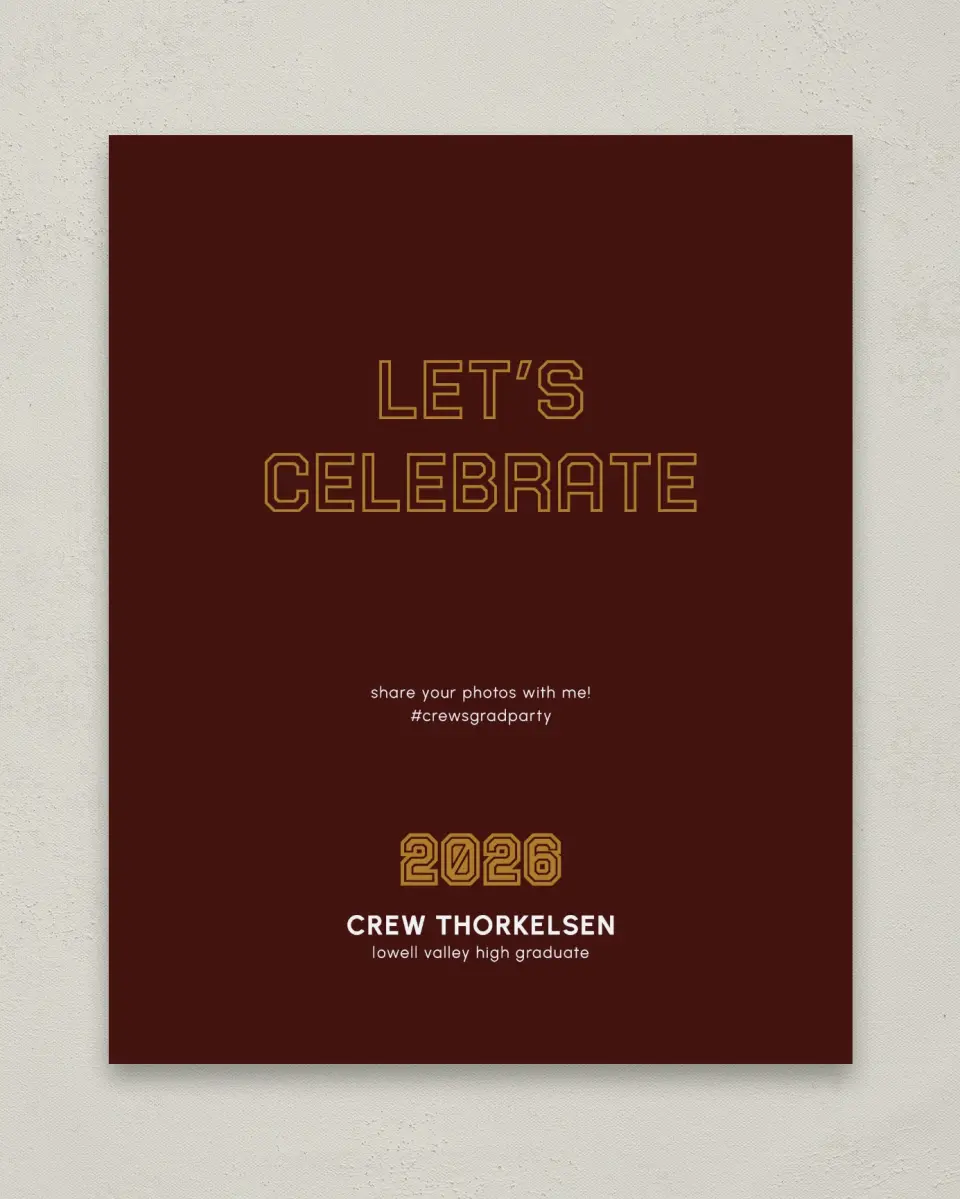 This is a 8" x 10" Let's Celebrate & Snap a Photo Grad Sign called Competitive Nature printed in full color