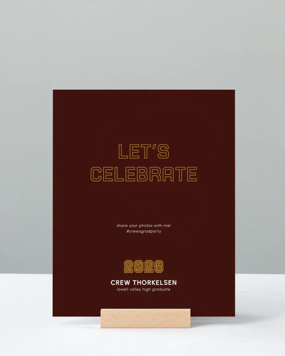 This is a 8" x 10" Let's Celebrate & Snap a Photo Grad Sign called Competitive Nature printed in full color