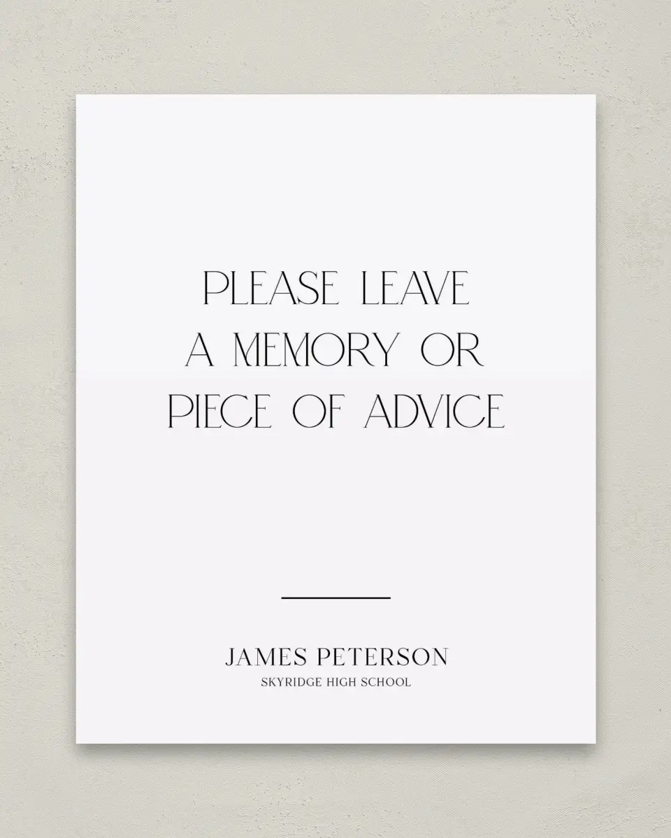 This is a 8" x 10" Memory & Advice Grad Sign called Most Classic printed in full color