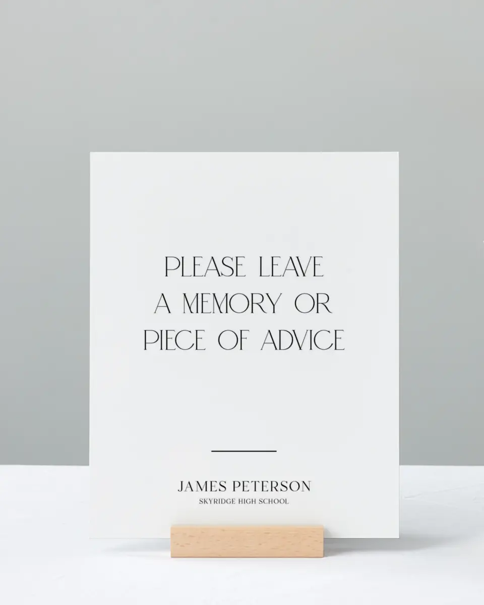 This is a 8" x 10" Memory & Advice Grad Sign called Most Classic printed in full color