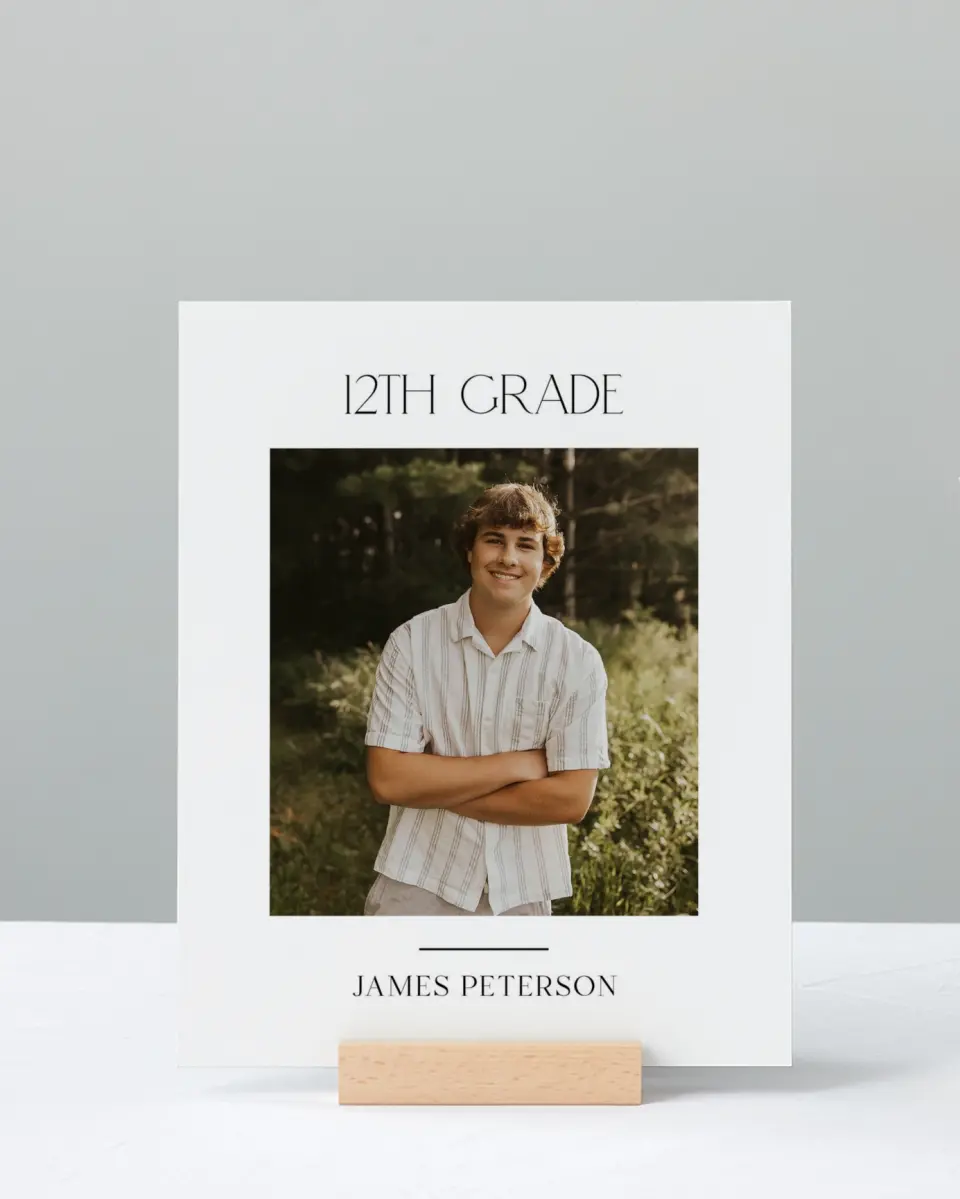 This is a 8" x 10" Photo Grad Sign called Most Classic printed in full color with Rose Gold foil