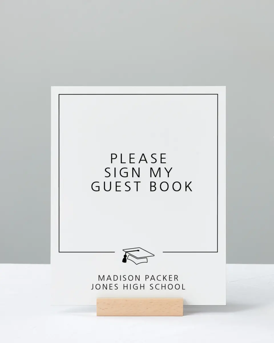 This is a 8" x 10" Guestbook Grad Sign called Modern Grad printed in full color