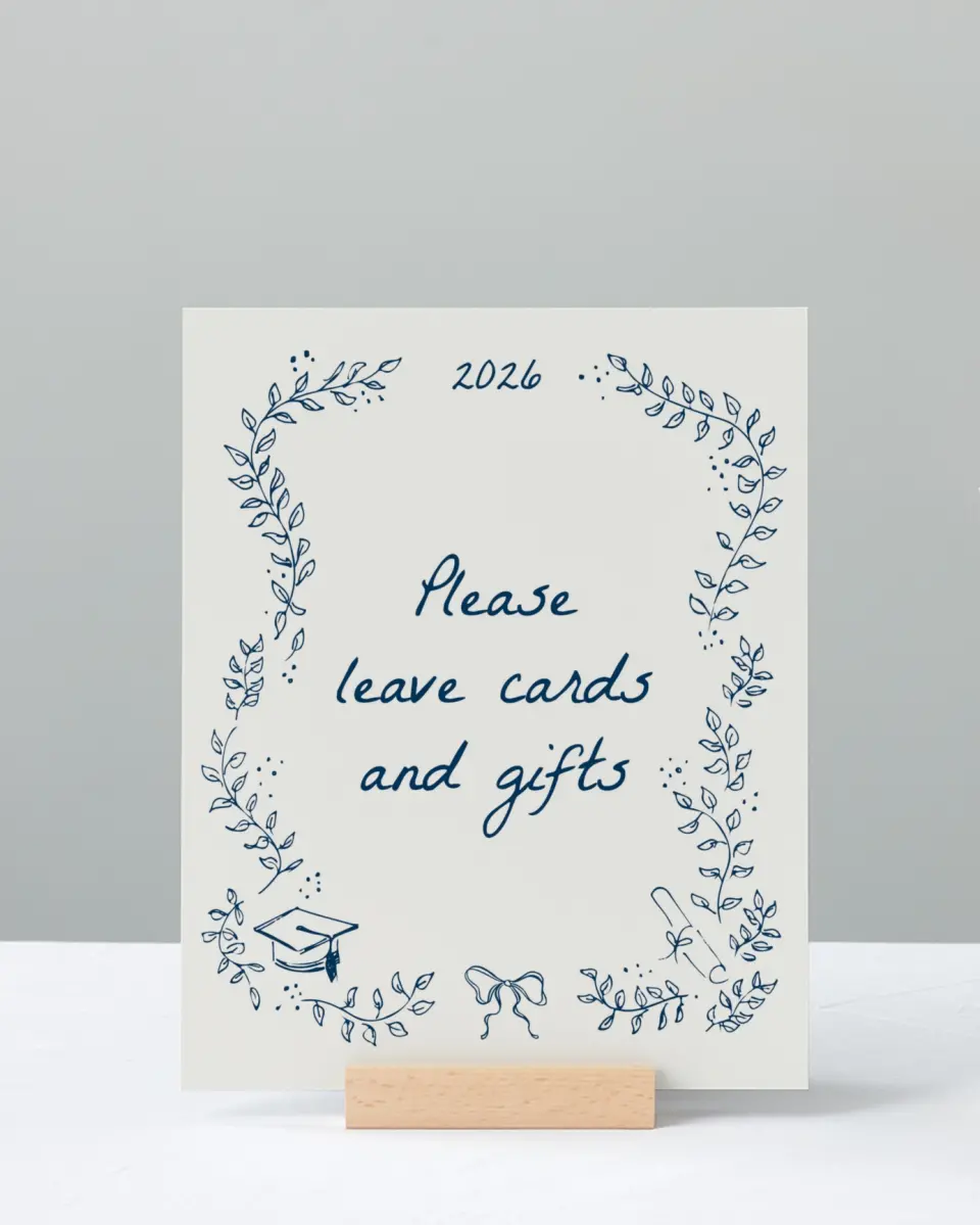 This is a 8" x 10" Cards & Gifts Grad Sign called Whimsical Grad printed in full color