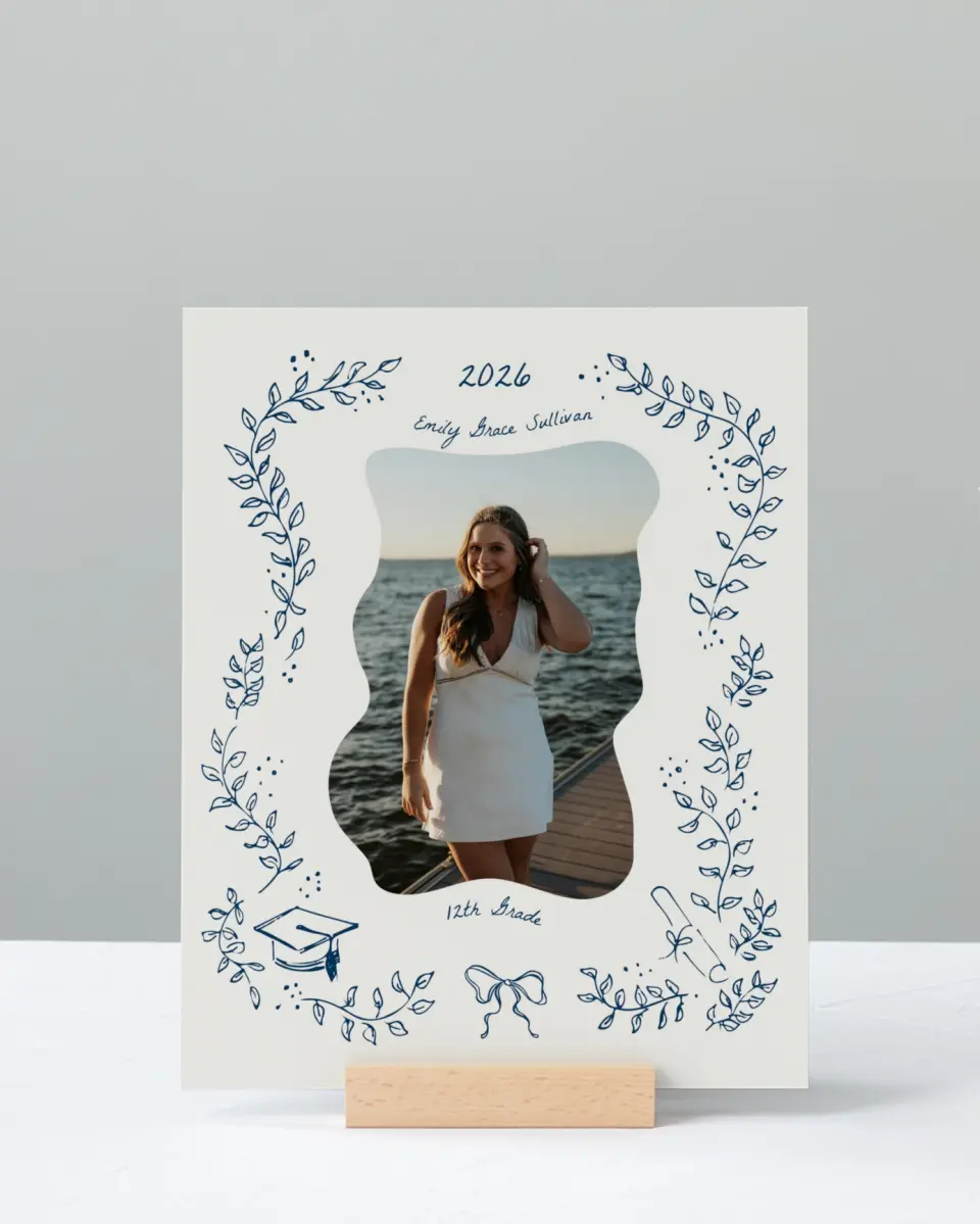 This is a 8" x 10" Photo Grad Sign called Whimsical Grad printed in full color with Gold foil