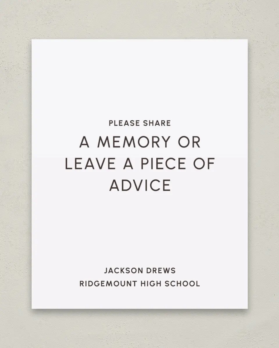 This is a 8" x 10" Memory & Advice Grad Sign called Simple Graduate printed in full color