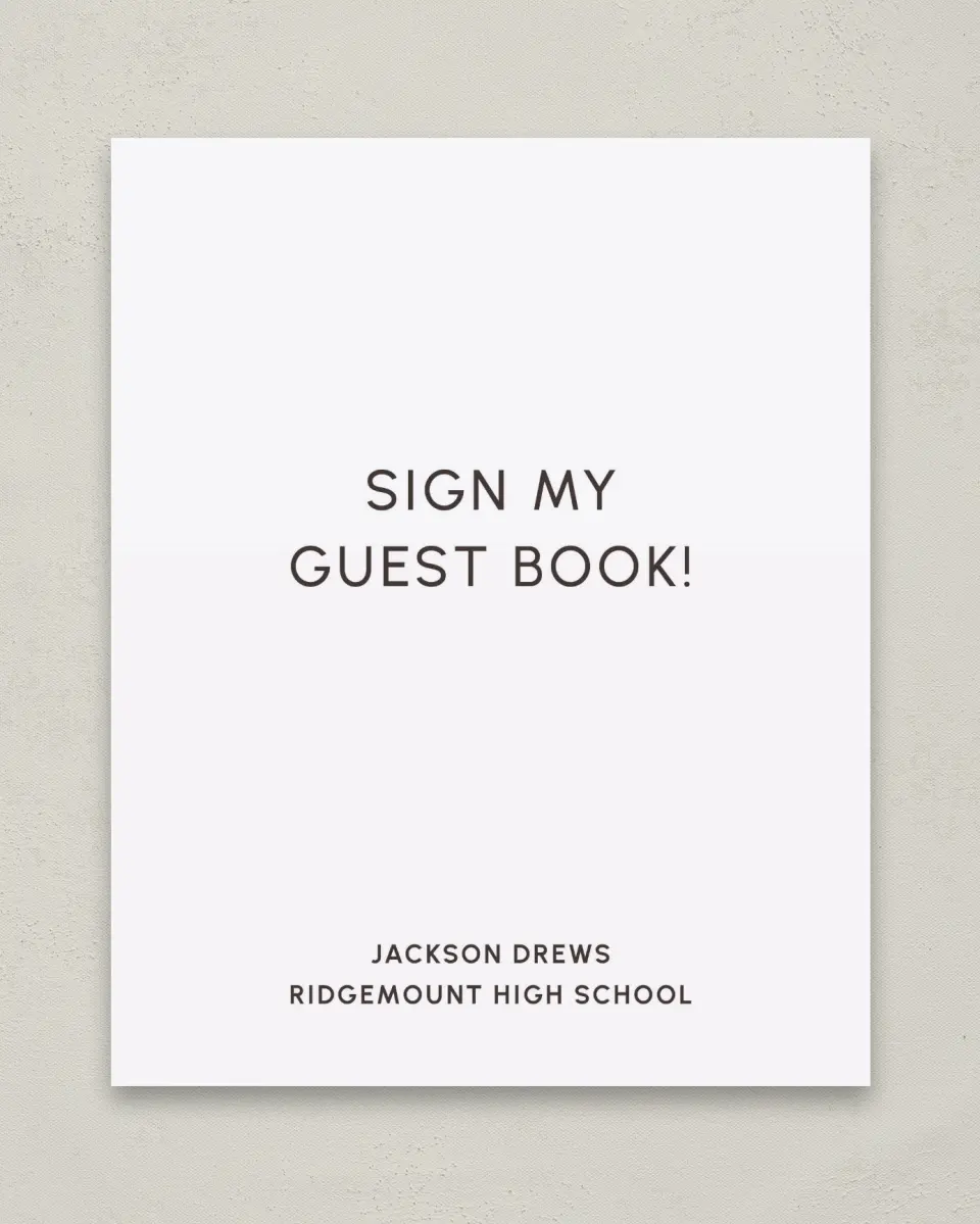 This is a 8" x 10" Guestbook Grad Sign called Simple Graduate printed in full color