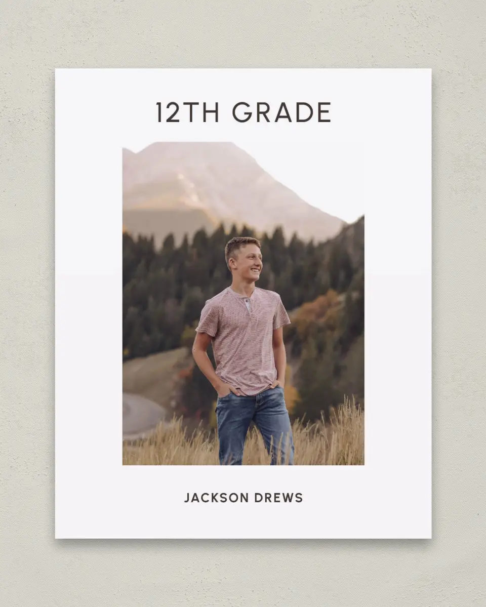 This is a 8" x 10" Photo Grad Sign called Simple Graduate printed in full color with Gold foil