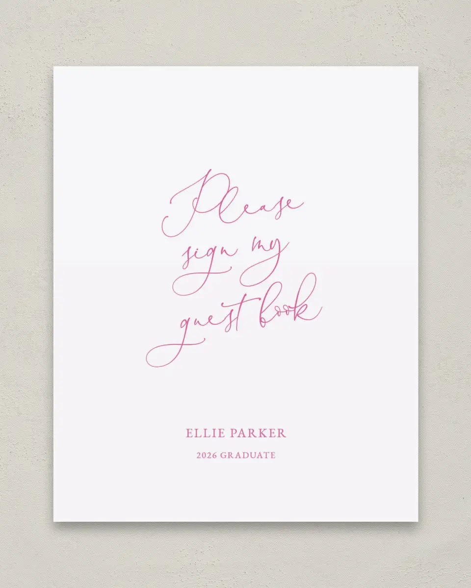 This is a 8" x 10" Guestbook Grad Sign called Script Grad printed in full color