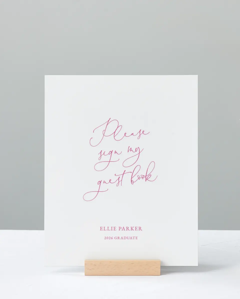 This is a 8" x 10" Guestbook Grad Sign called Script Grad printed in full color