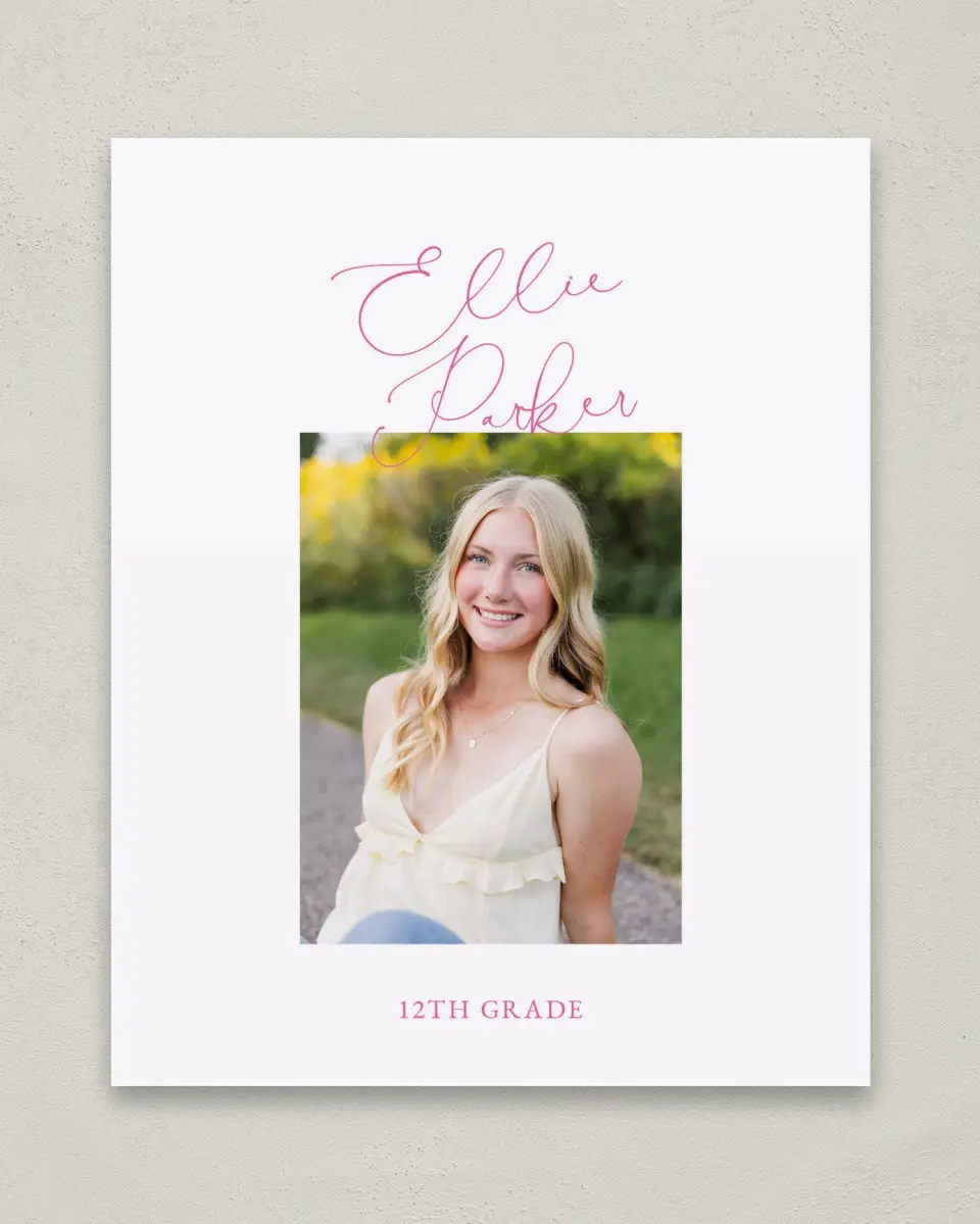 This is a 8" x 10" Photo Grad Sign called Script Grad printed in full color