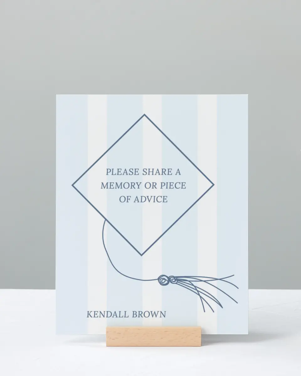 This is a 8" x 10" Memory & Advice Grad Sign called Graduation Art printed in full color with Silver foil
