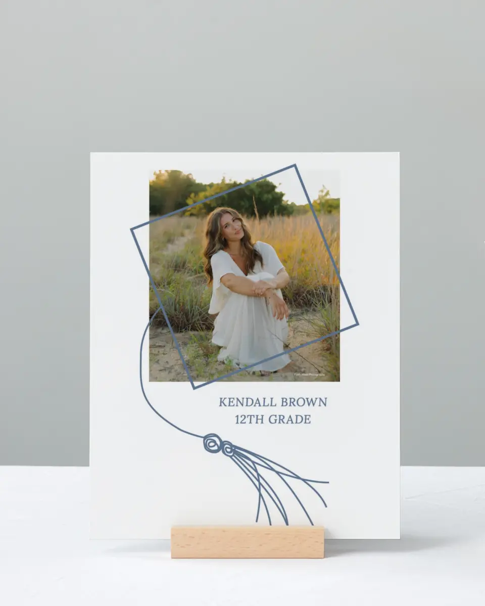 This is a 8" x 10" Photo Grad Sign called Graduation Art printed in full color with Rose Gold foil